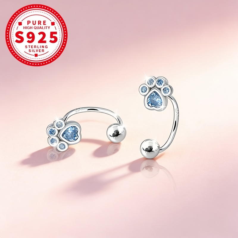 Women's S925 Sterling Silver Cat Paw Curved Hook Earrings